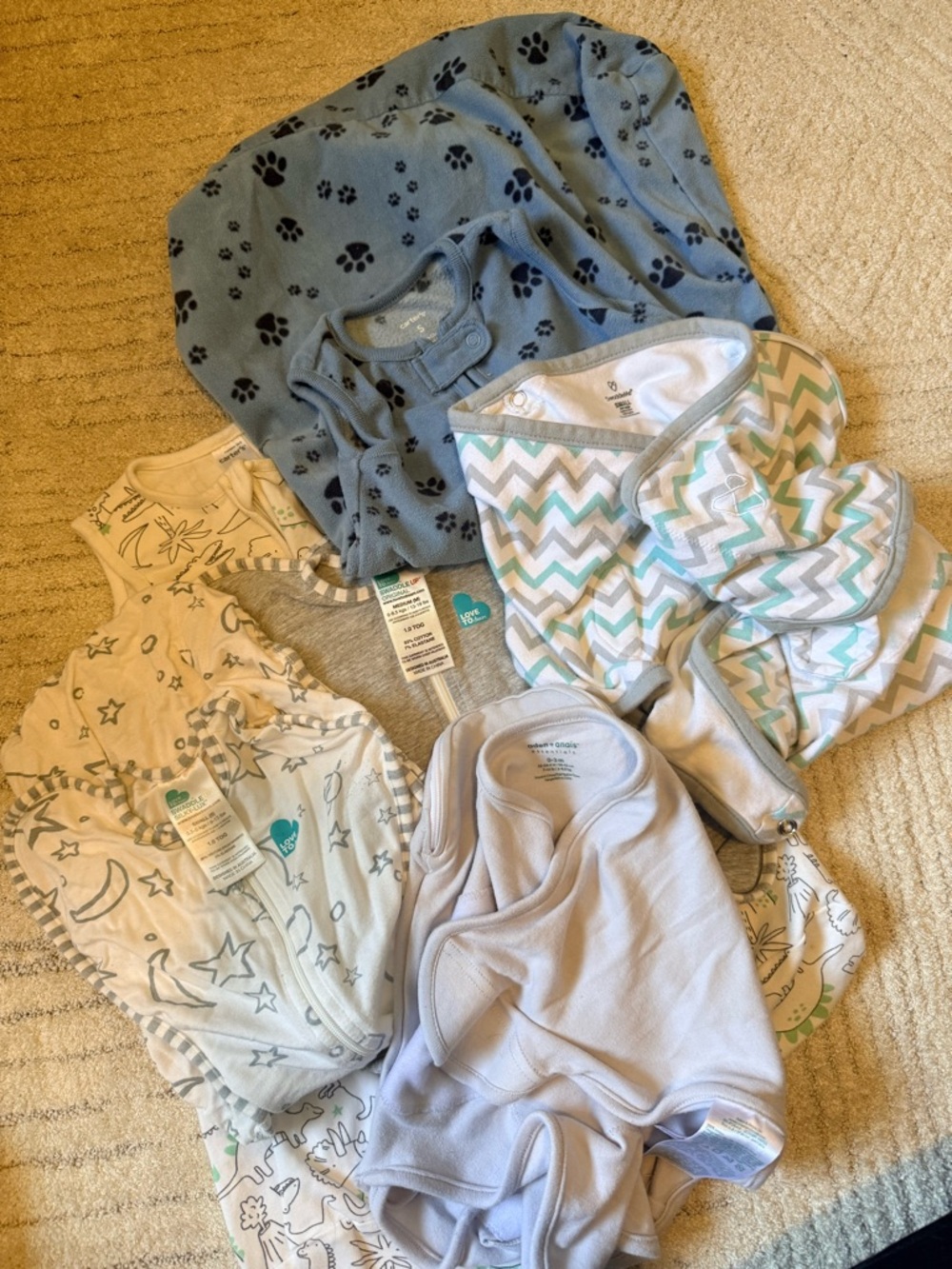 Mixed Baby Sleepwear Bundle in Blue, Gray, White & Mint